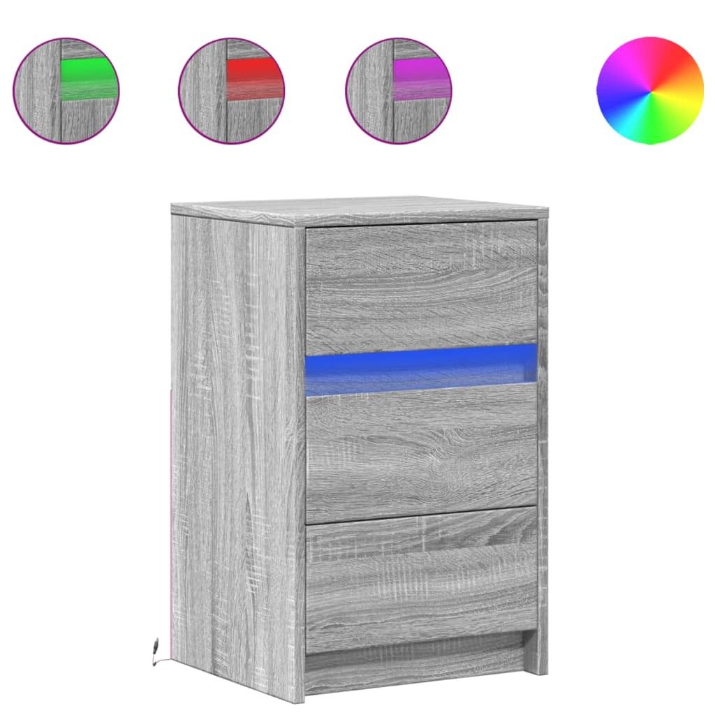 Möbel Nachtschrank - Nachttisch - Beistelltisch für Schlafzimmer - mit LED-Leuchten Grau Sonoma Holzwerkstoff - Nachttische & -schränke CLORIS66...