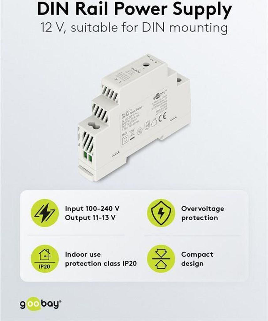 Goobay Alimentation pour rail DIN 12 V, 1,25 A, 15 W Image du produit 