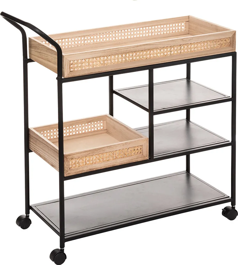 Chariot de Rangement Blanchefleur Noir Métal 3 Étages avec Roulettes