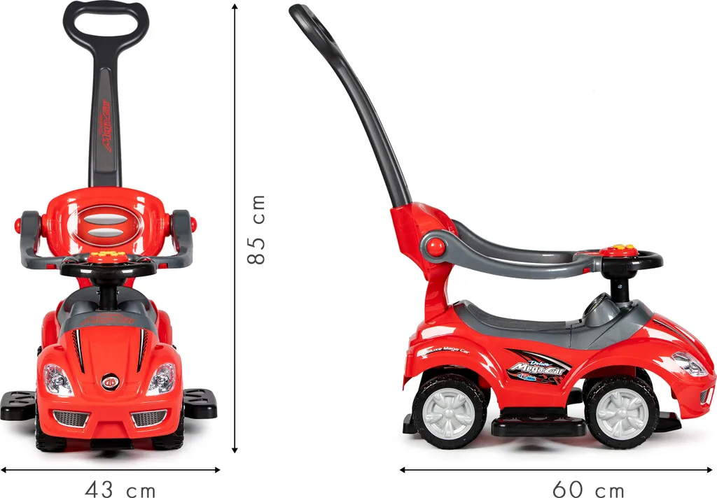 Pousseur Bébé Evolutif 3 en 1 avec Table d'Activités Musicale Rouge