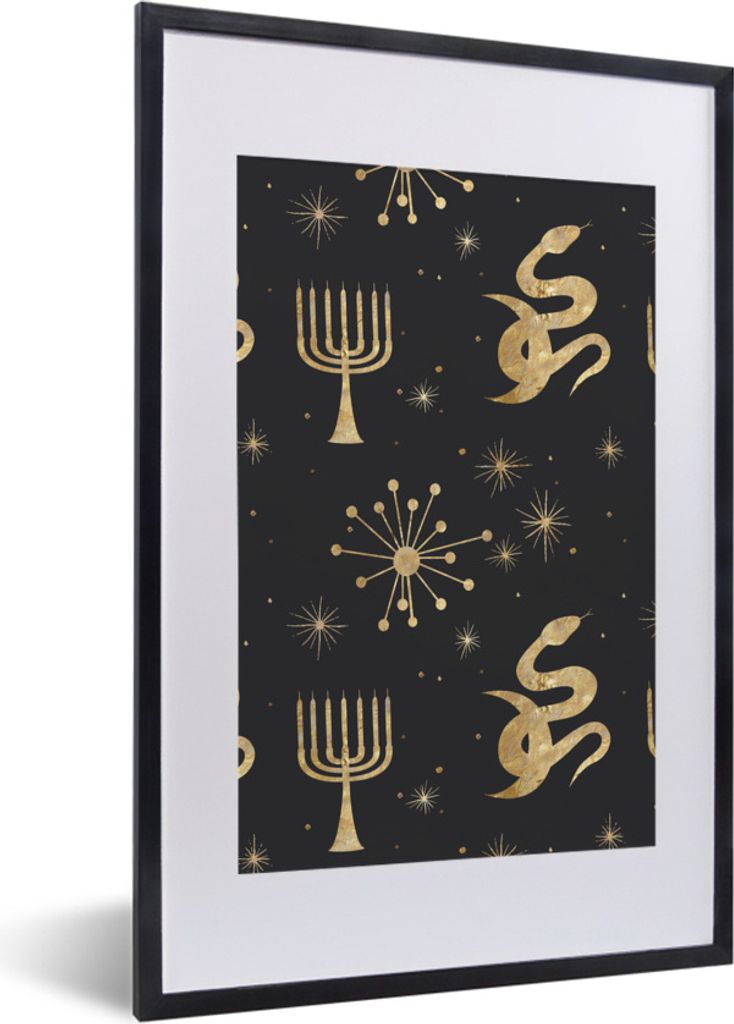 MuchoWow Gerahmtes Poster Muster - Spirituell - Gold 40x60 cm - Poster mit Schwarzem Bilderrahmen Wandposter Rahmen Foto Bilder - Poster in Rahmen