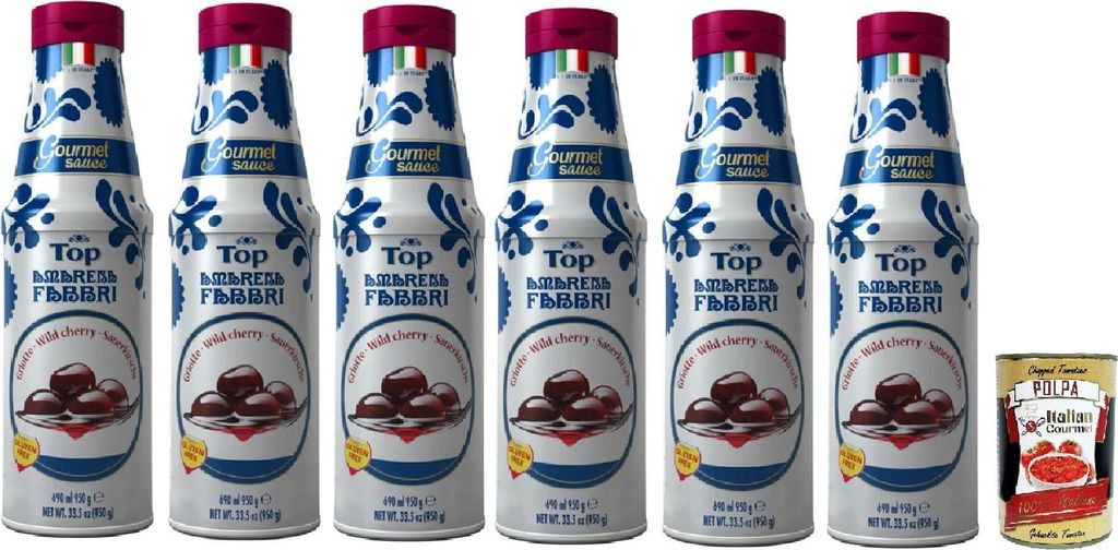Fabbri top amarena, Gourmet Sauce Topping Amarena Schwarze Kirsche Süß-saure Kirschsauce zum Garnieren und Überziehen von Eis und Desserts 6x 95...