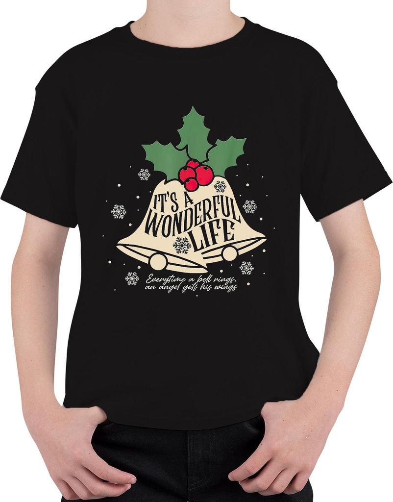 It's a Wonderful Life Christmas bells holly snowflake vintage Uni Kinder T-Shirt, Schwarz, 128