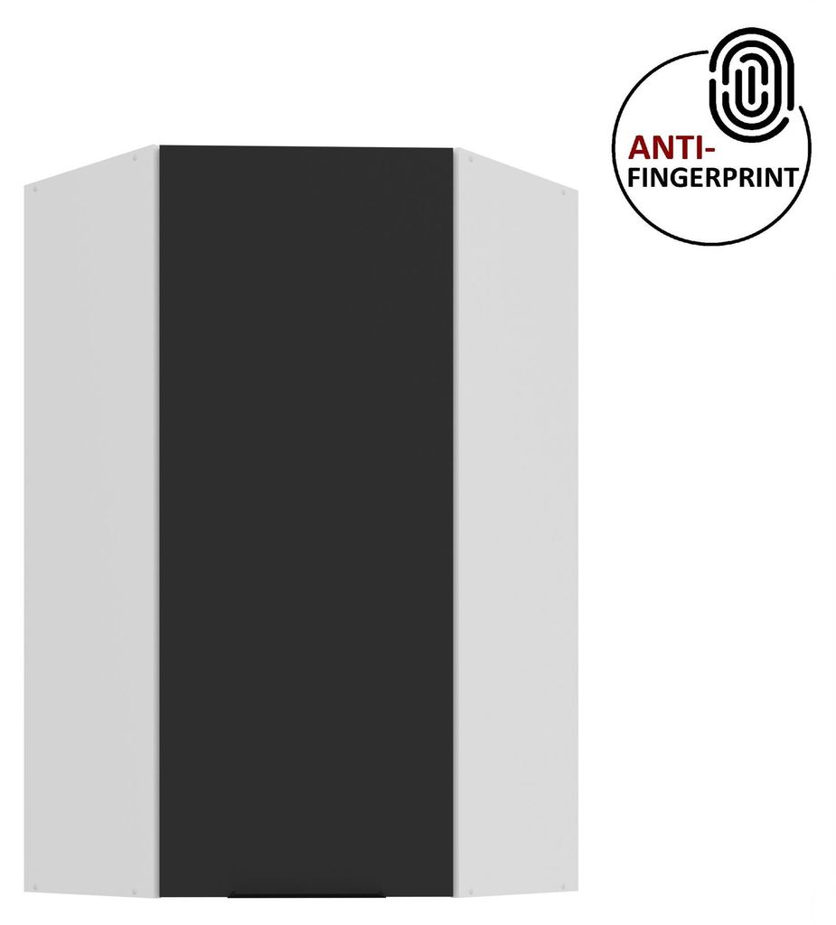 Küchen Eckhängeschrank 60x60 cm - Höhe 90 cm Küche ARIA Schwarz ultra matt + Weiss matt, hochwertige Fronten mit Anti Fingerprint Beschichtung ...