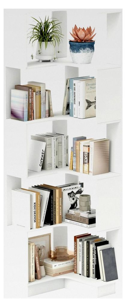6 Etagen Eck Bücherregal aus Holz, 175 cm großes modernes Eckregal für Wohnzimmer, S-förmiges Bücherregal für Arbeitszimmer und Schlafzimmer