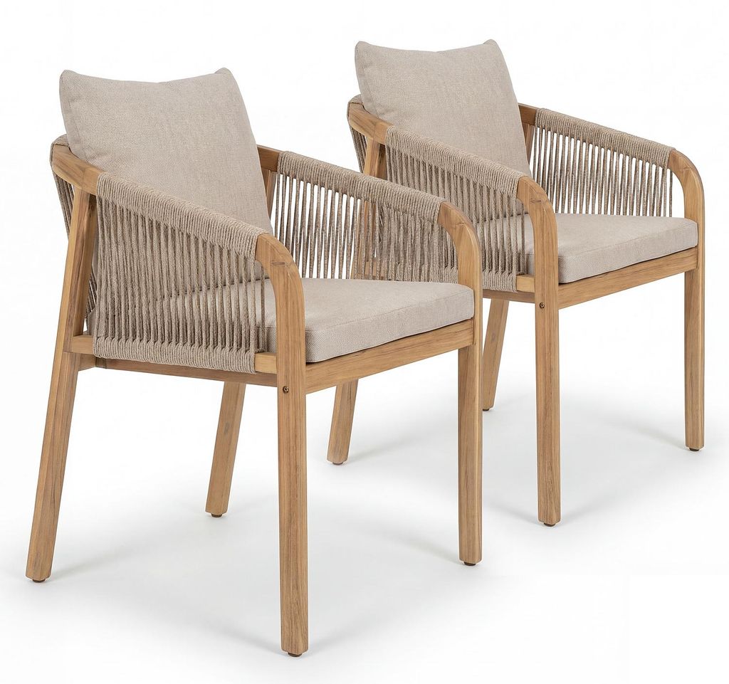 home24 Gartenstuhl - 2er-Set - Akazie Massiv / Webstoff Produktbild 