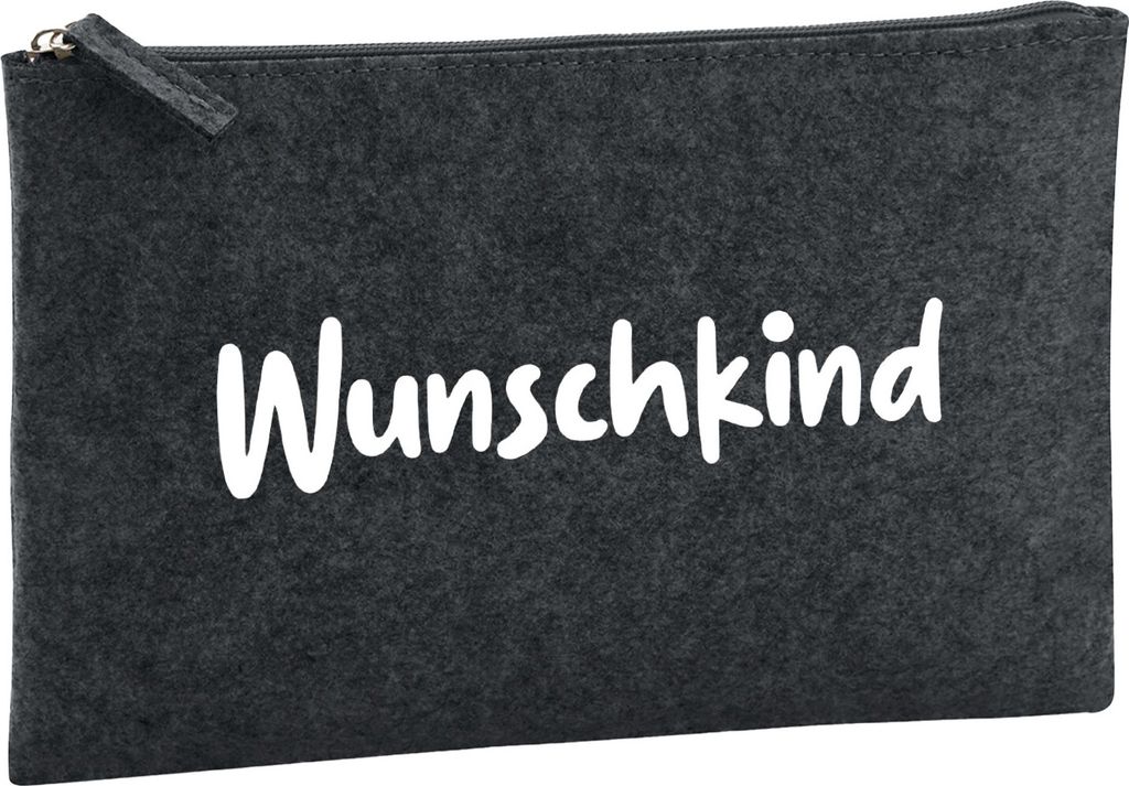 Huuraa Kulturbeutel Wunschkind Schriftzug 1 Liter Charcoal Filz Kosmetiktasche Geschenkidee