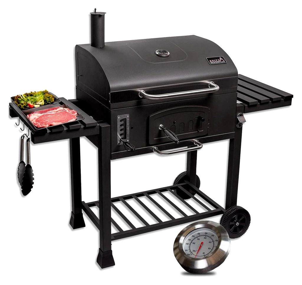 Holzkohlegrill Angulatus I Holzkohlegrill mit Deckel, verstellbarer Kohlewanne und Thermometer