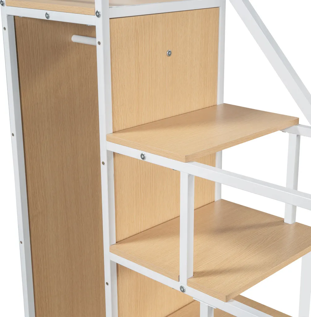 Lit superposé gain de place 90x200cm Blanc avec rangement - Merax - 10