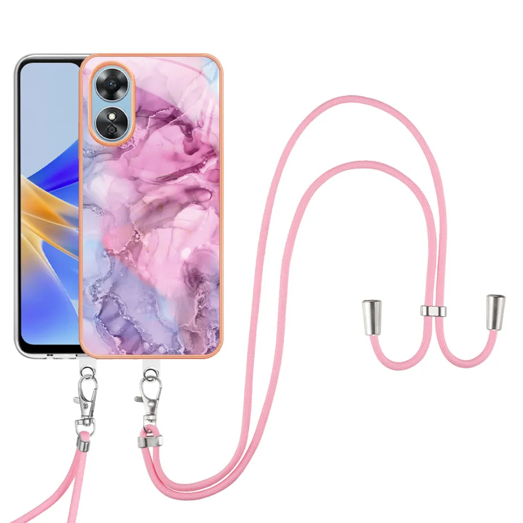 Custodia con cinturino per OPPO A17, paraurti in TPU a fantasia, custodia protettiva con cinturino regolabile Rosa