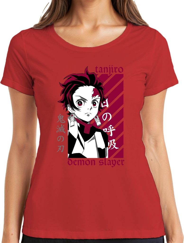 Tanjiro Demon Slayer Kimetsu no Yaiba Anime Geschenk Cosplay Damen T-Shirt, Rot, S