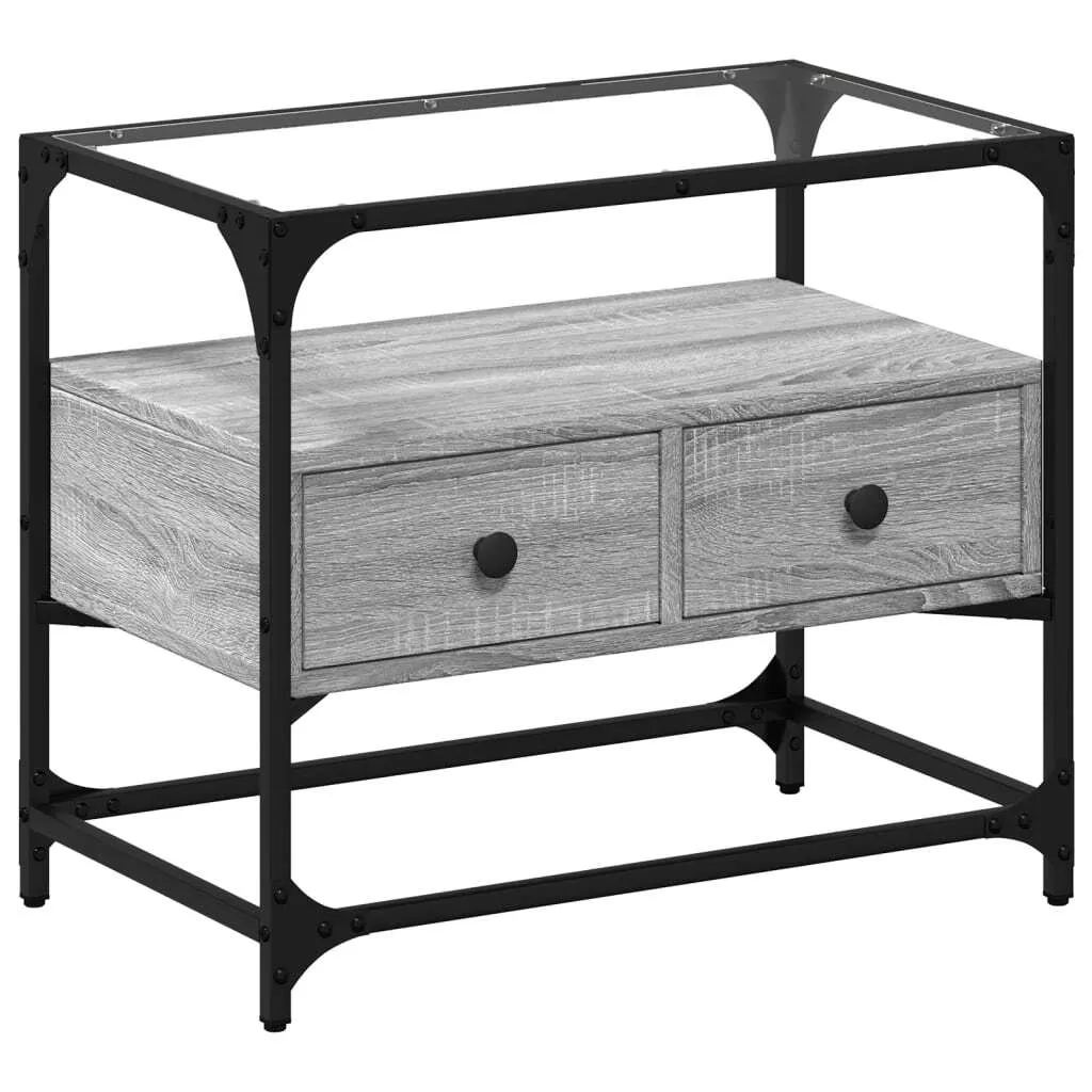 Mobiletto TV Grigio Sonoma 60x35x51 cm - Piano in Vetro Design Retro