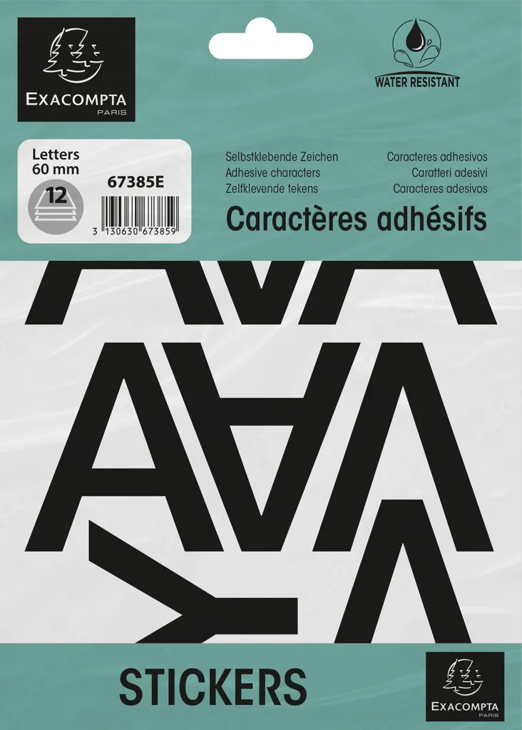 Lettres adhésives noires Exacompta 67385E de 60 mm en lot de 10