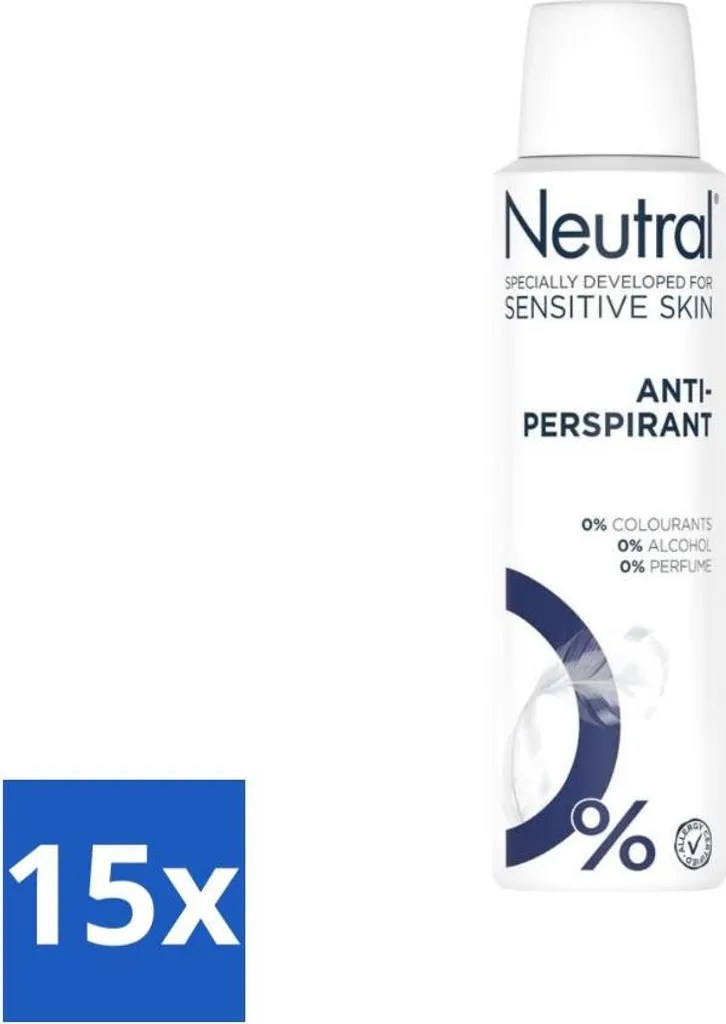 Neutro - Deodorante spray - Antitraspirante - Pelle sensibile - 0% di colori, profumo e alcol - 150 ml - Confezione risparmio - 15 pezzi