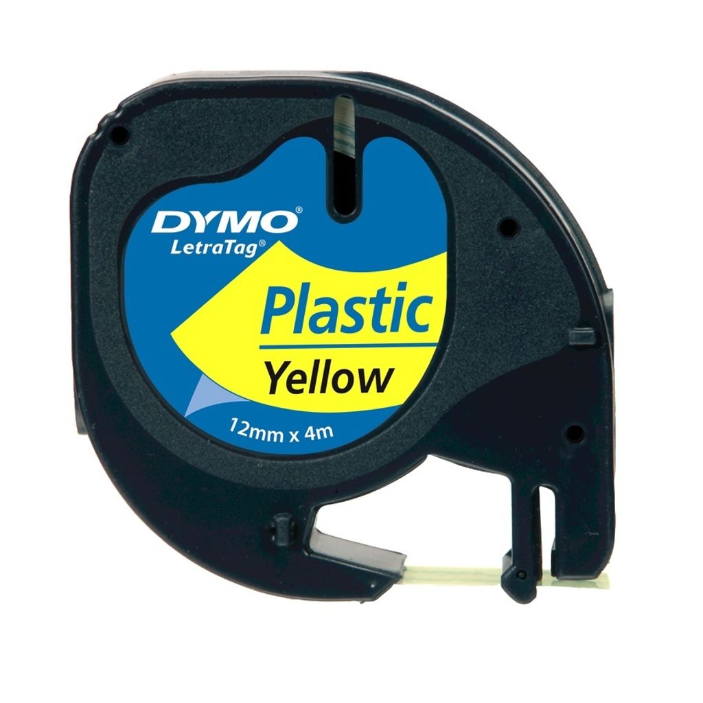 Etikettenband Dymo LetraTag 91202 - 12 mm Breite - Rechteck - Gelb, Schwarz - Plastik - Vorgeschnittene, Reißfest, Durable