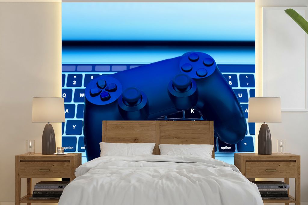 MuchoWow Fototapete für Wohnzimmer oder Schlafzimmer Wandtapete Vinyl Motivtapete Controller - Tastatur - Licht - 260x260 cm - Papiertapeten