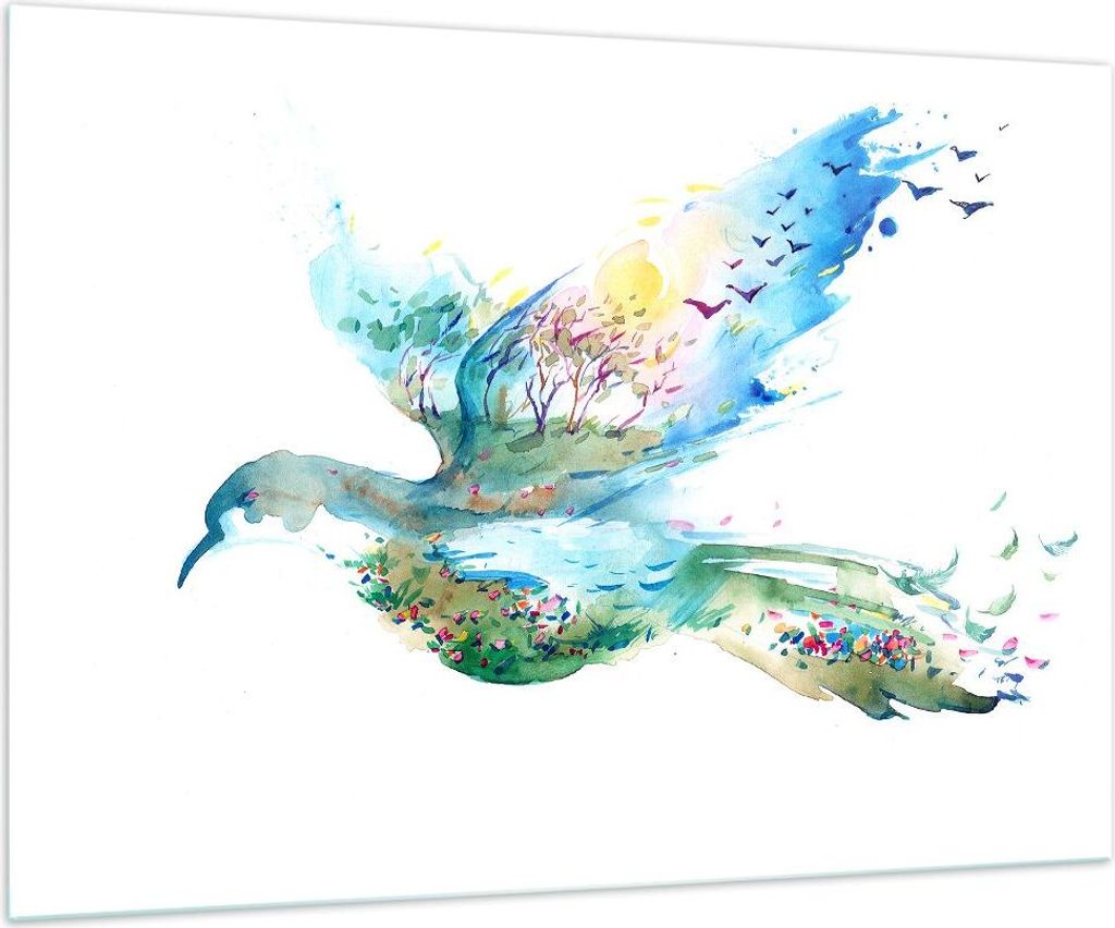 Bilder auf glas - Abstraktion Vogel Natur Bewegung - 100x70cm - Glasbilder - Wandbilder - Kunstdruck - zum Aufhängen bereit - Wanddekoration aus G...