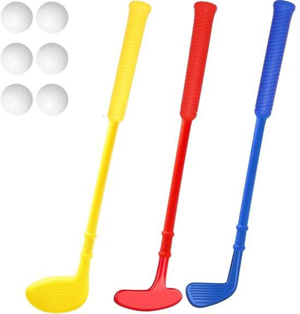Plastische Minigolfset für Kinder, 3 Clubs + 6 Bälle, 62 cm, für Innen- und Außenbereich
