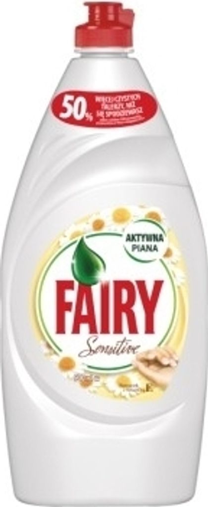 A bottle of Fairy dish soap with chamomile and vitamin E.