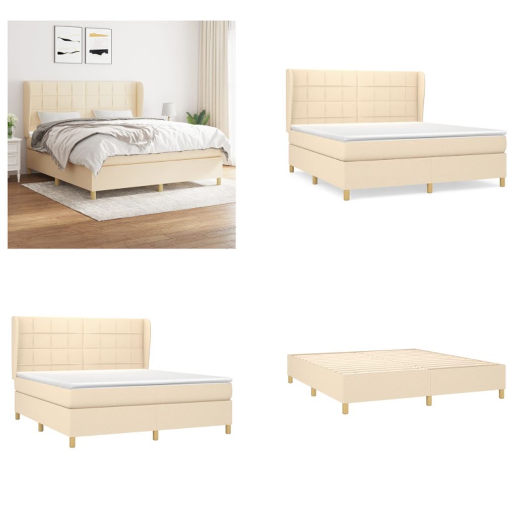 vidaXL Boxspringbett mit Matratze Creme 160x200 cm Stoff - Boxspringbett - Boxspringbetten - Bett - Schlafzimmermöbel