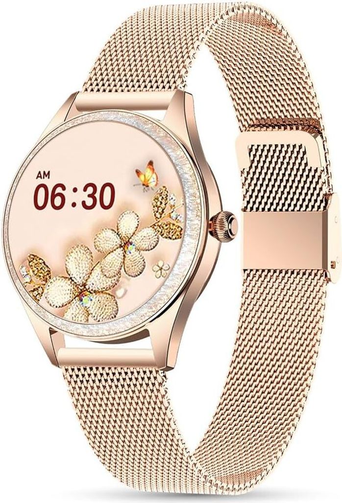 Smart Watch LSLUXE Brilliant Frau | Blutdruck Uhr | | Damen Schrittzähler Uhr | Fitness | Herzfrequenzmesser | wasserdichte Uhr|Android iOS Rosegold