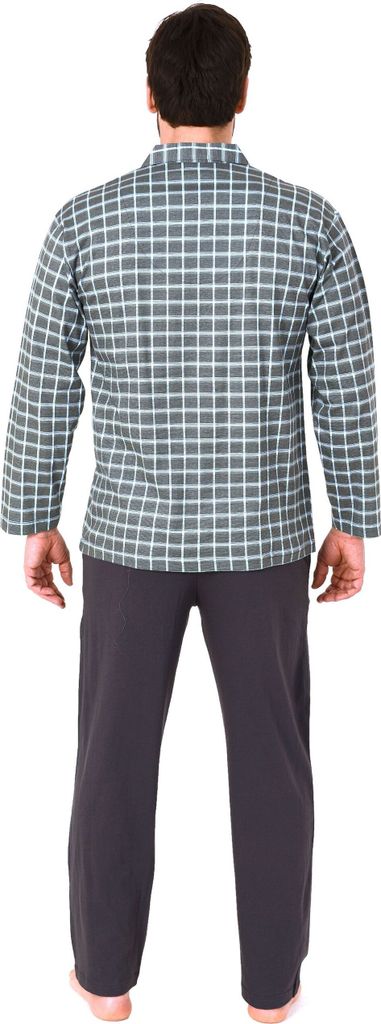Durchknöpfbarer Herren Pyjama / Schlafanzug, langarm, in edler Karo-Optik ; grau , 58
