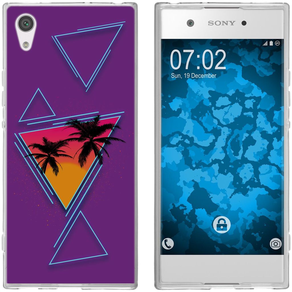 PhoneNatic Case kompatibel mit Sony Xperia XA1 Silikon-Hülle Retro Wave Palmen M3