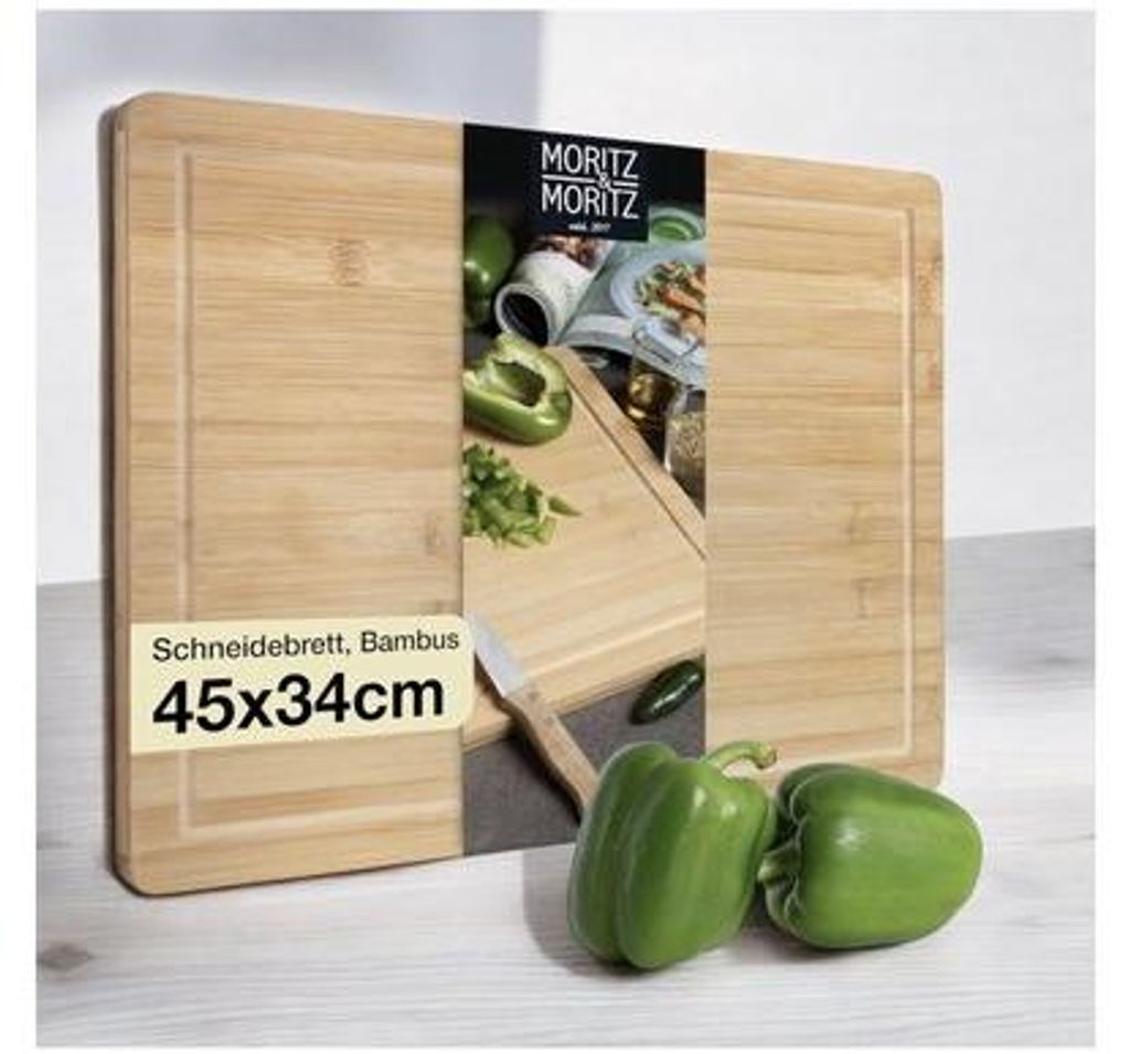 Bamboo-Snackplatte groß XXL - 45 x 34 x 2 cm - für Schneiden, Anrichten und Servieren