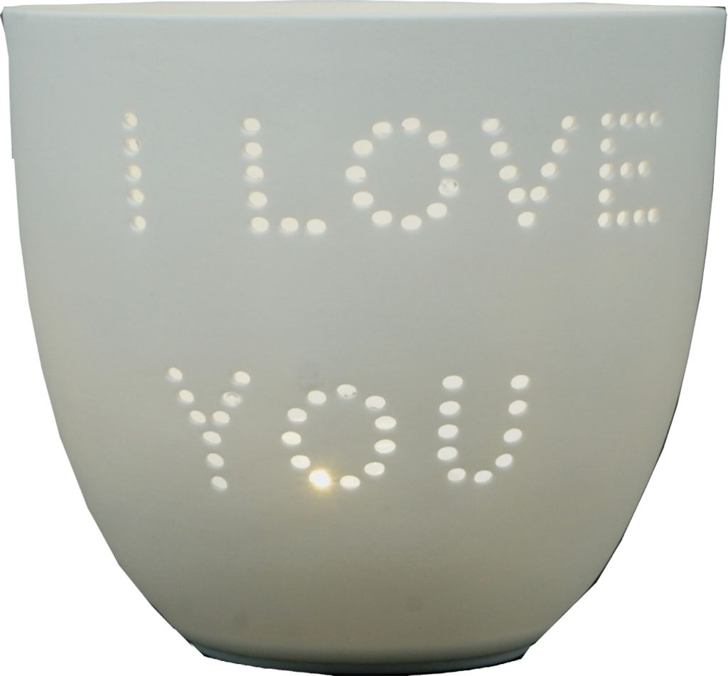 Teelicht Becher Liebe / I Love You aus Porzelan Windlicht Teelichthalter