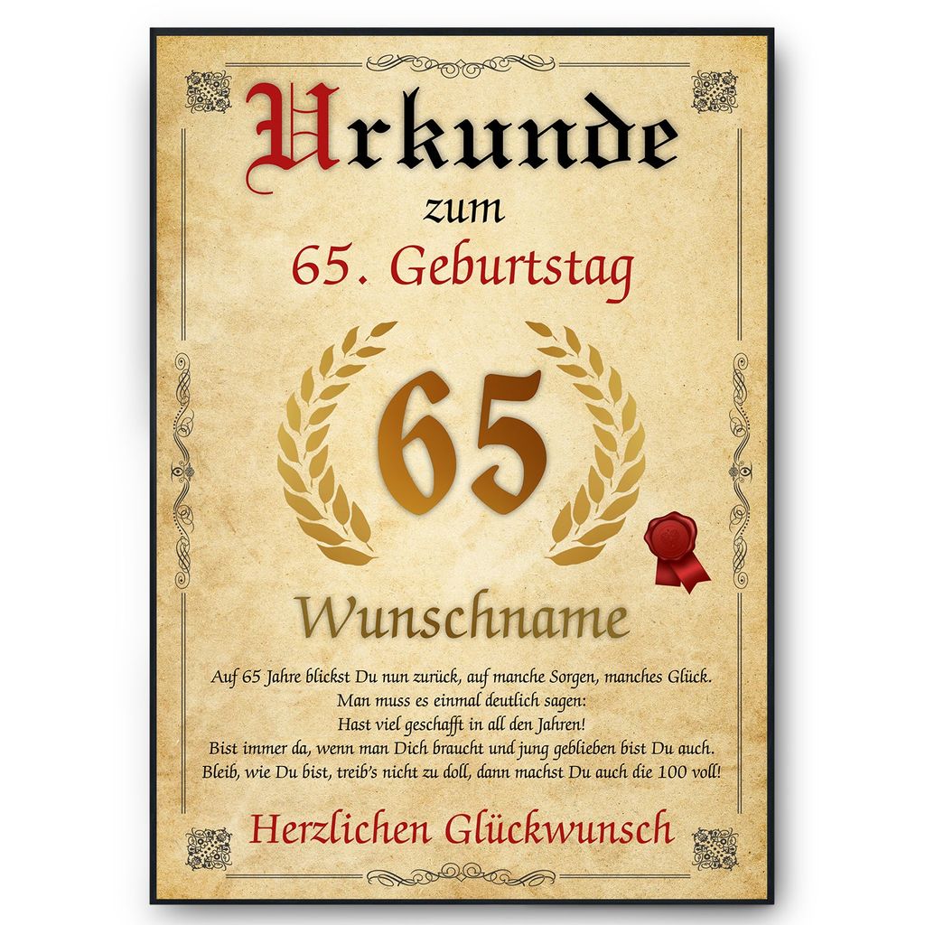 Urkunde zum 65. Geburtstag personalisiertes Kaufland.de