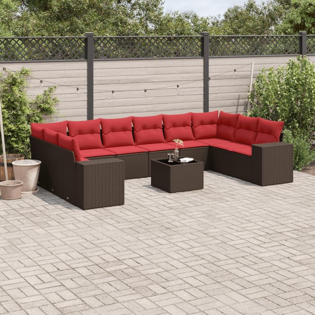 Möbel 11-teiliges Gartensofa-Set mit Kissen, braun, Polyrattan - Gartenmöbelgarnituren CC4646