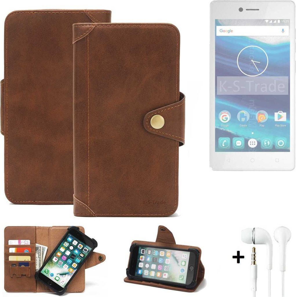 K-S-Trade Handyhülle + Kopfhörer kompatibel mit Qilive Q7 5 Schutz Hülle Walletcase Bookstyle Tasche Case Handytasche Wallet Flipcase Cover PU