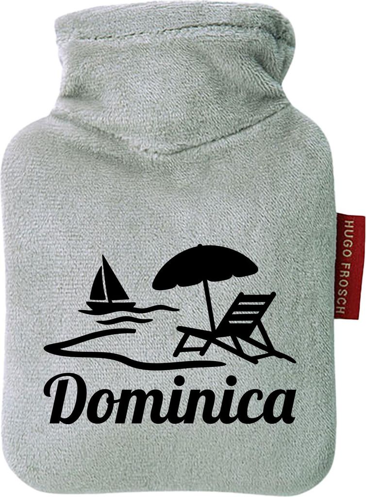 Huuraa Mini-Wärmflasche Dominica Inselmotiv Karibik 0,2 Liter Grey Mini Veloursbezug Taschenwärmer Geschenkidee