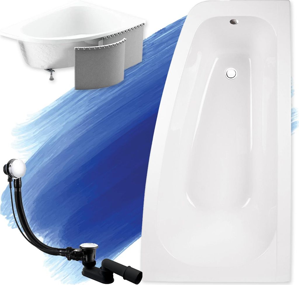 BADLAND Eckbadewanne Badewanne Luna RECHTS 150x80 mit Ablaufgarnitur, Füßen und Styroporverkleidung GRATIS