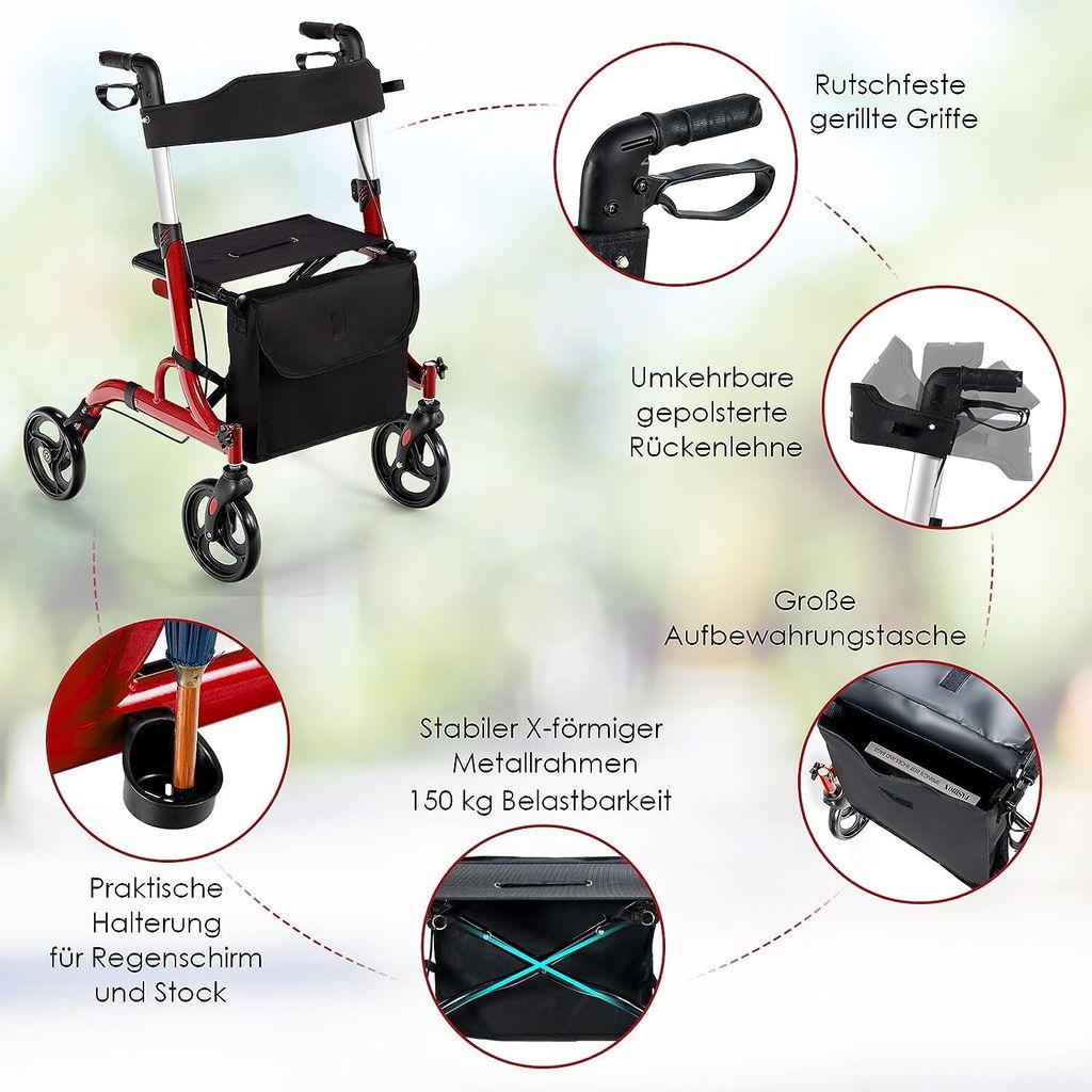 COSTWAY Rollator składany i lekki z siedziskiem, pomoc Zdjęcie produktu 5