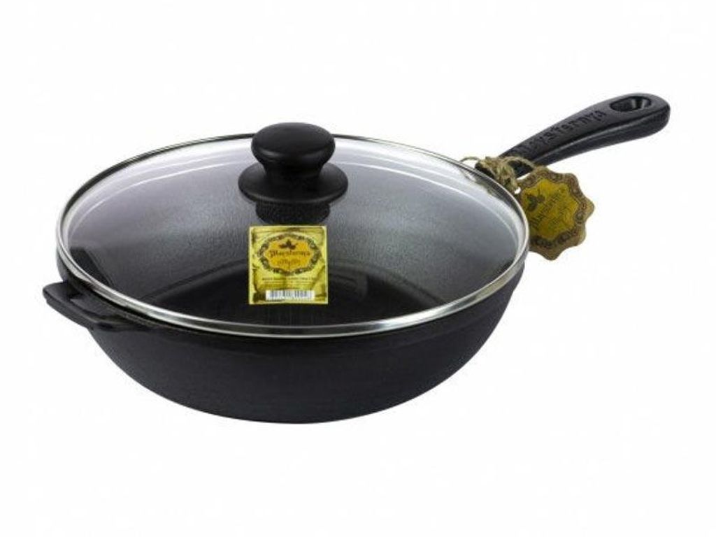 Gusseisenpfanne Ø28 cm 6 cm hoch mit Glasdeckel MAYSTERNYA Produktbild 