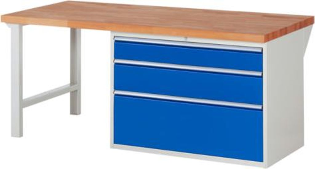 Werkbank mit 3 XXL Schubladen - Teilauszug - 150:1 / 210:1 / 360:1 - 890 x 2.000 x 900 mm (HxBxT) - Traglast 1.000 kg - Buche