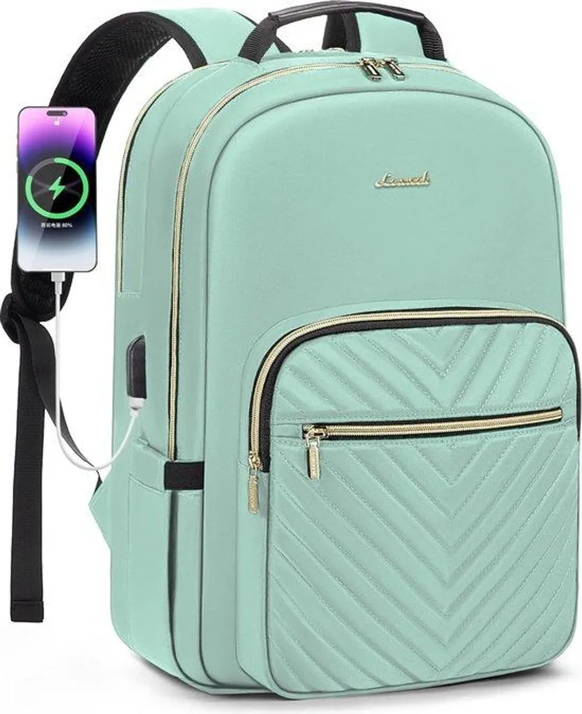 Sac à dos ordinateur femme 15,6 pouces vert et étanche pour le bureau