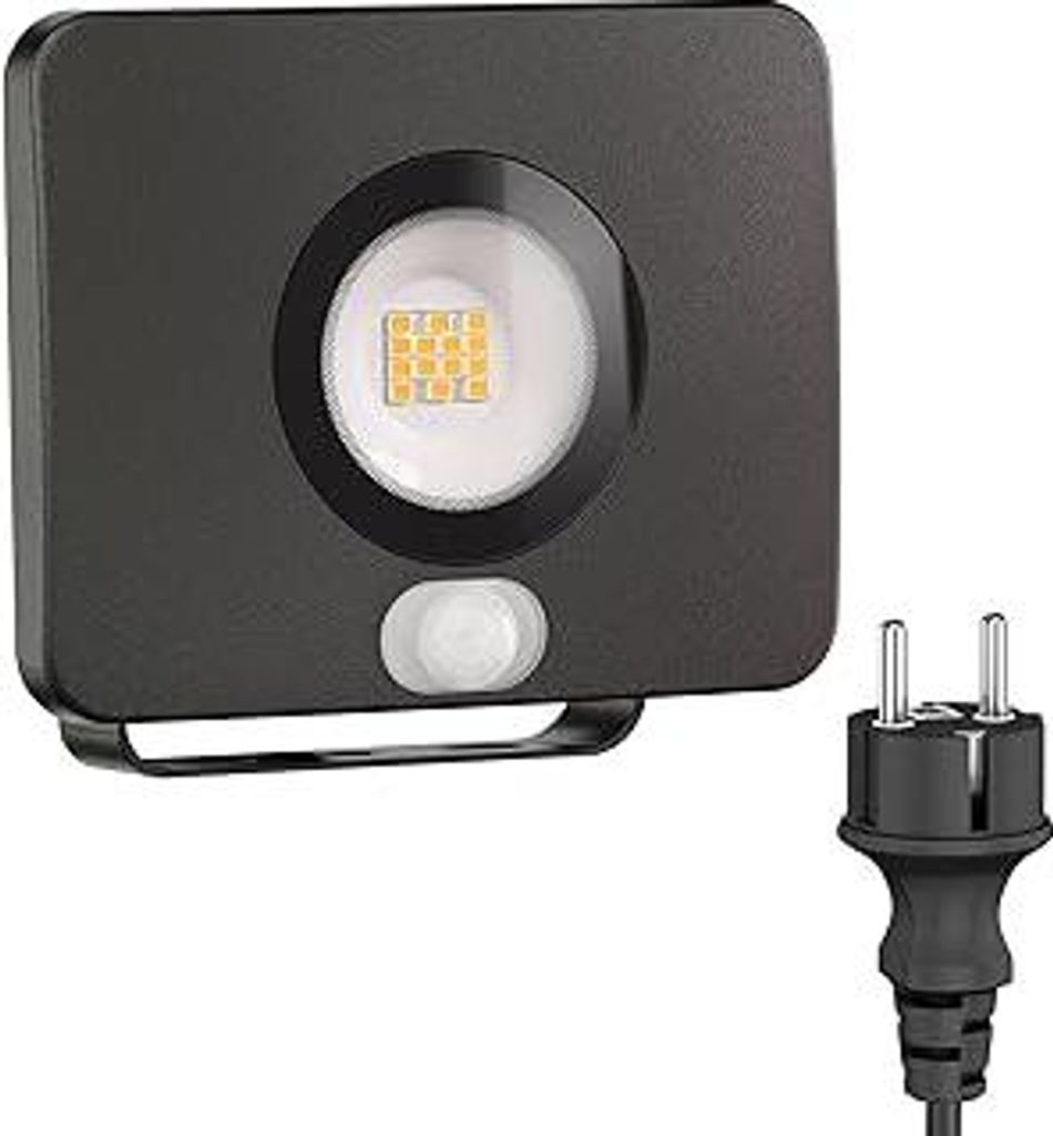 ledscom.de LED Gartenstrahler WEGA für außen, IP44, Bewegungsmelder, Stecker, schwarz, 11,4 W, 944lm, warmweiß