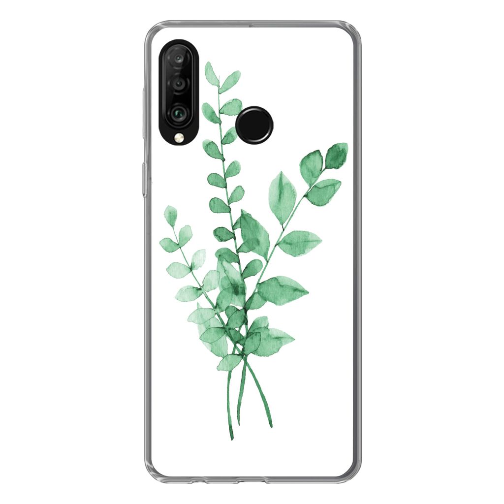MuchoWow Handyhülle Schutzhülle Hülle für Huawei P30 Lite Aquarelle - Blätter - Pflanzen Silikon Softcase Handy Hülle - Handyhülle