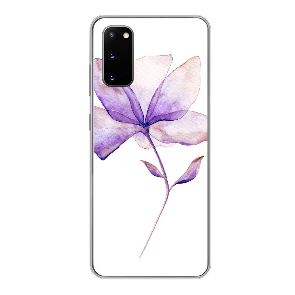 MuchoWow Handyhülle Schutzhülle Hülle für Samsung Galaxy S20 Blumen - Aquarell - Lila Silikon Softcase Handy Hülle - Bild