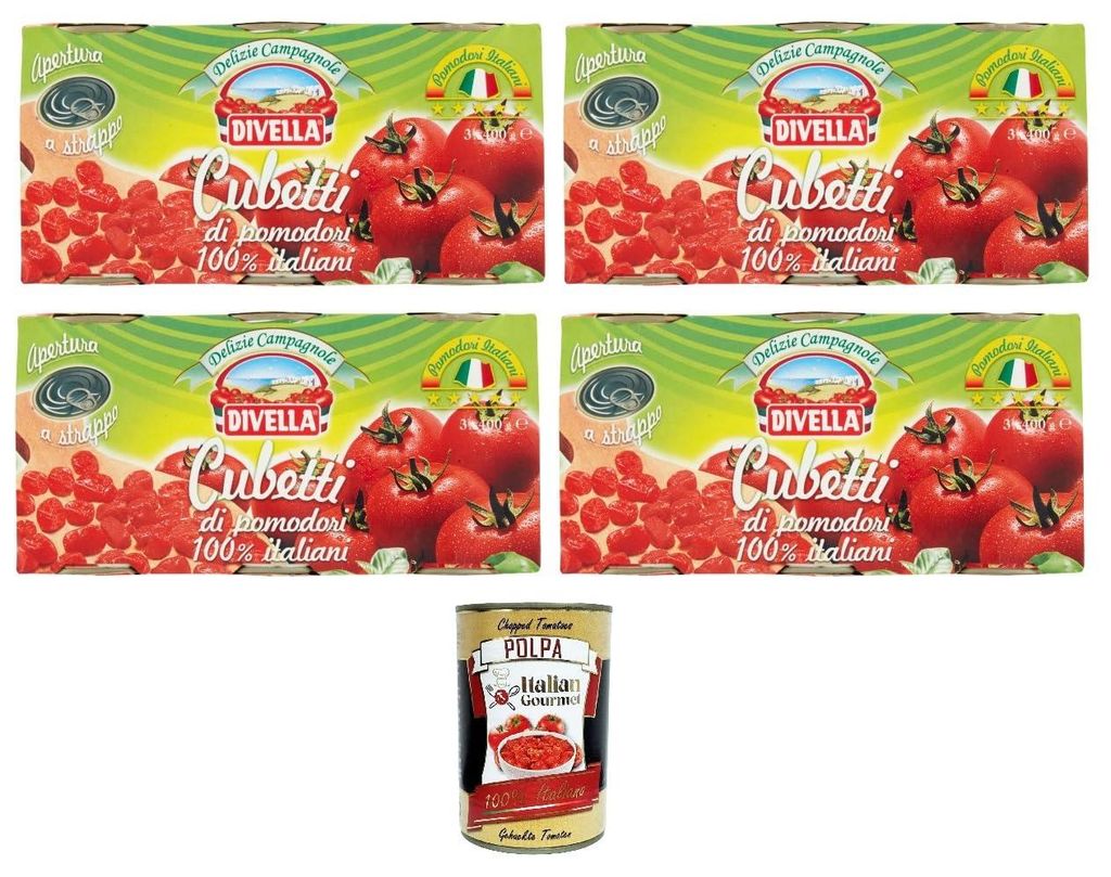 Divella Delizie Campagnole Delizie Campagnole Cubetti di pomodoro 100% Italiani Campagnole Delights 100% italienische Tomatenwürfel 12x 400gr + It...