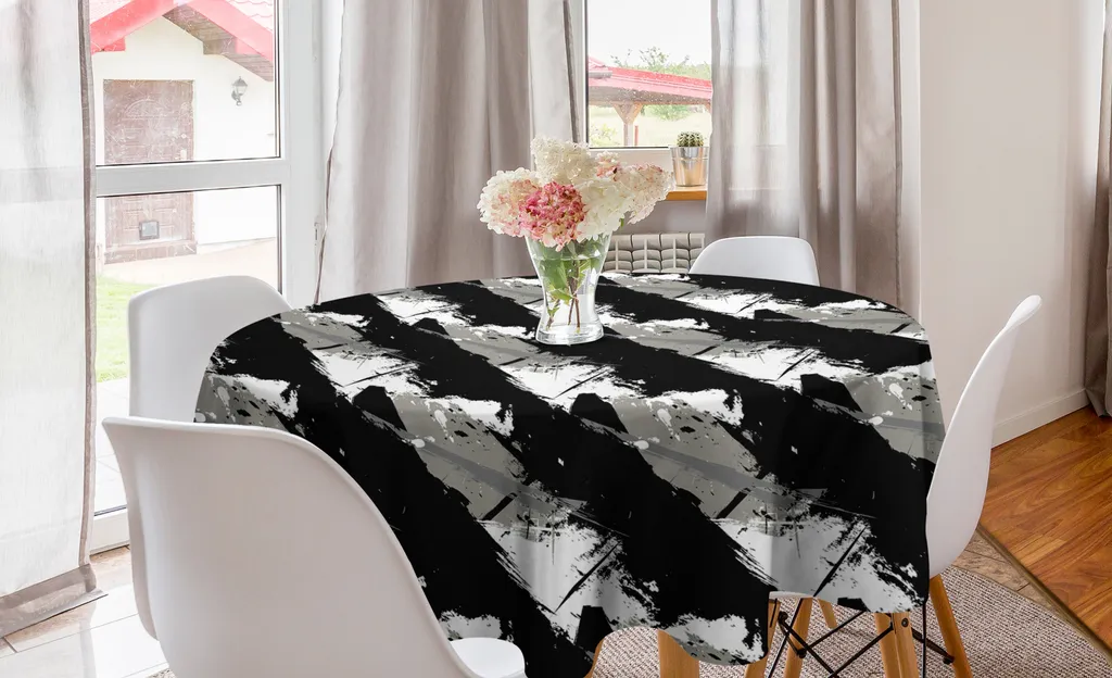 Tovaglia Rotonda Antimacchia ABAKUHAUS 150cm - Design Grunge Nero