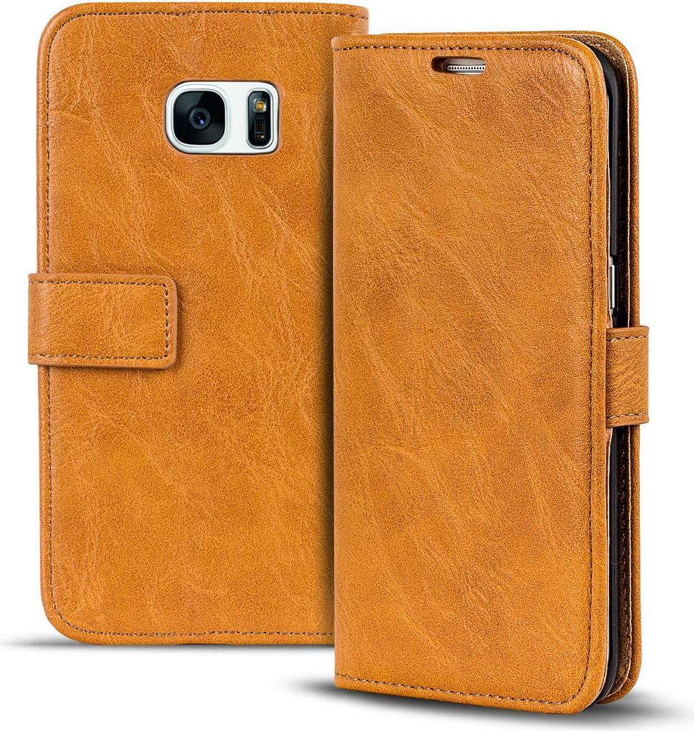 Conie Retro Klapp Hülle für Samsung Galaxy S7 Edge Kartenfach Tasche Rundumschutz in Gelbbraun