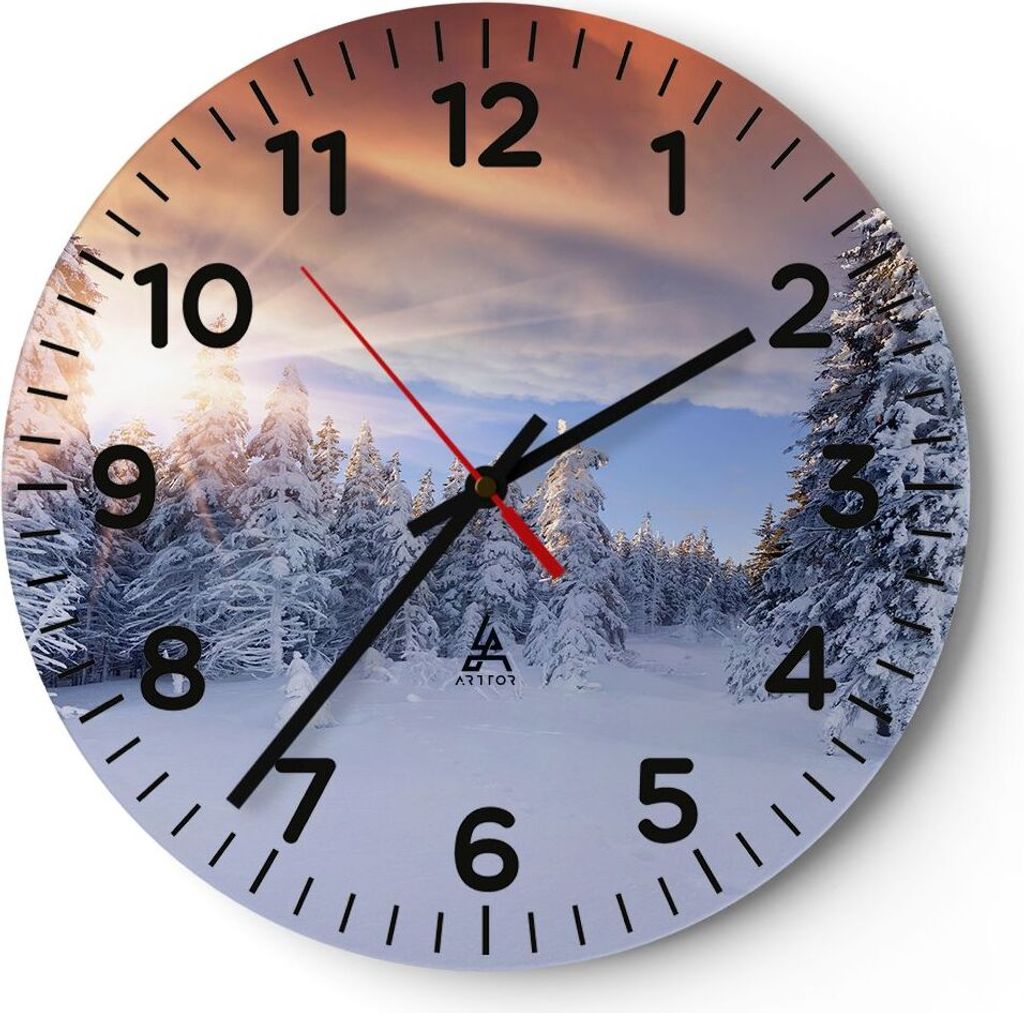 Wanduhr - Rund - Glasuhr - Abenteuer alpen winter schnee - 30x30cm - Schleichendes Uhrwerk - Lautlos - zum Aufhängen bereit - Dekoration Modern - ...