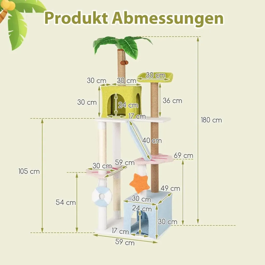 Arbre à chat stable 180 cm vert pour protéger vos meubles des griffes