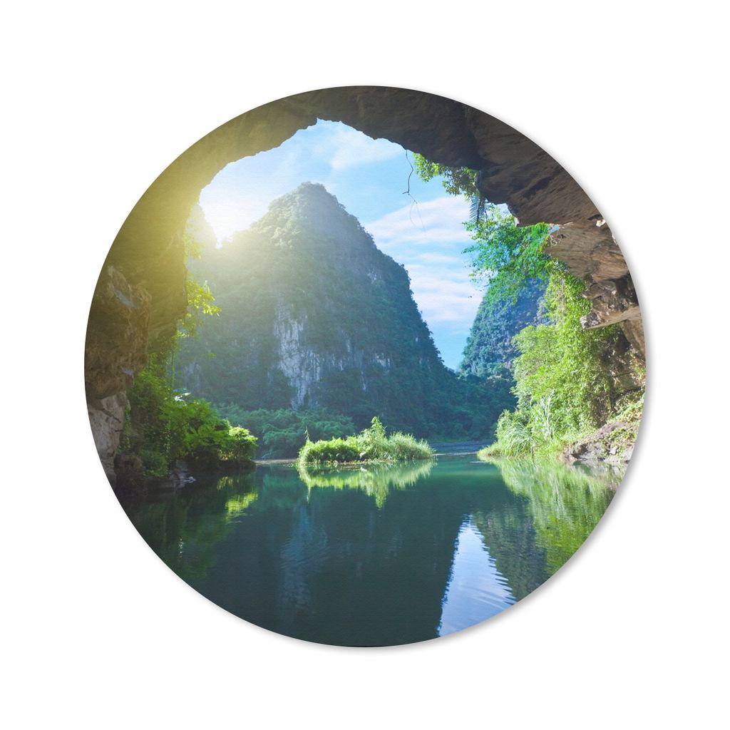 MuchoWow Mauspad Mousepad Wasser - Höhle - Sonne - Natur - Pflanzen 50x50 cm - Mousepads - Maus Mat - Pad - Mausunterlage - Vinyl