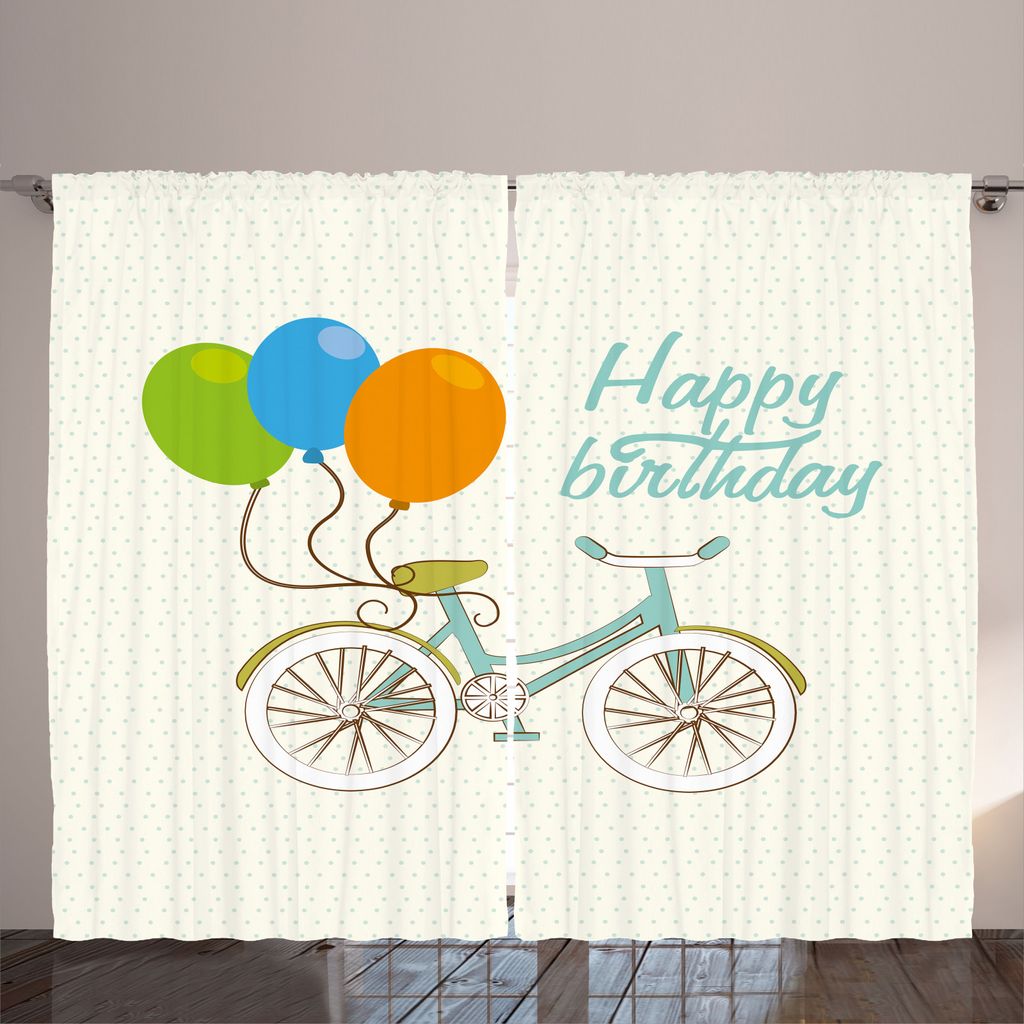ABAKUHAUS Bike Party Rustikaler Vorhang, Geburtstag Fahrrad Motiv, Wohnzimmer Universalband Gardinen mit Schlaufen und Haken, 280 x 225 cm, weiß M...