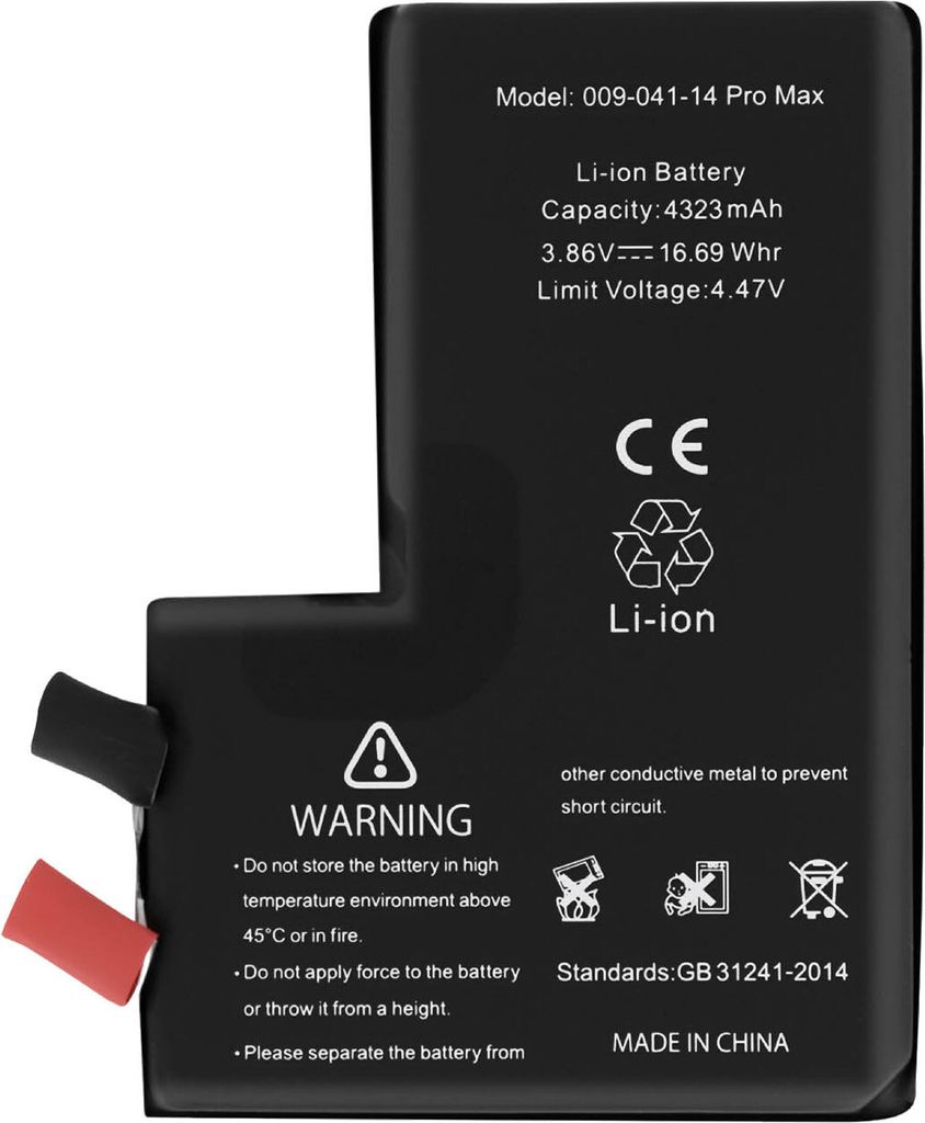Clappio, Akku ohne BMS für iPhone 14 Pro Max Kapazität 4323mAh, Schwarz