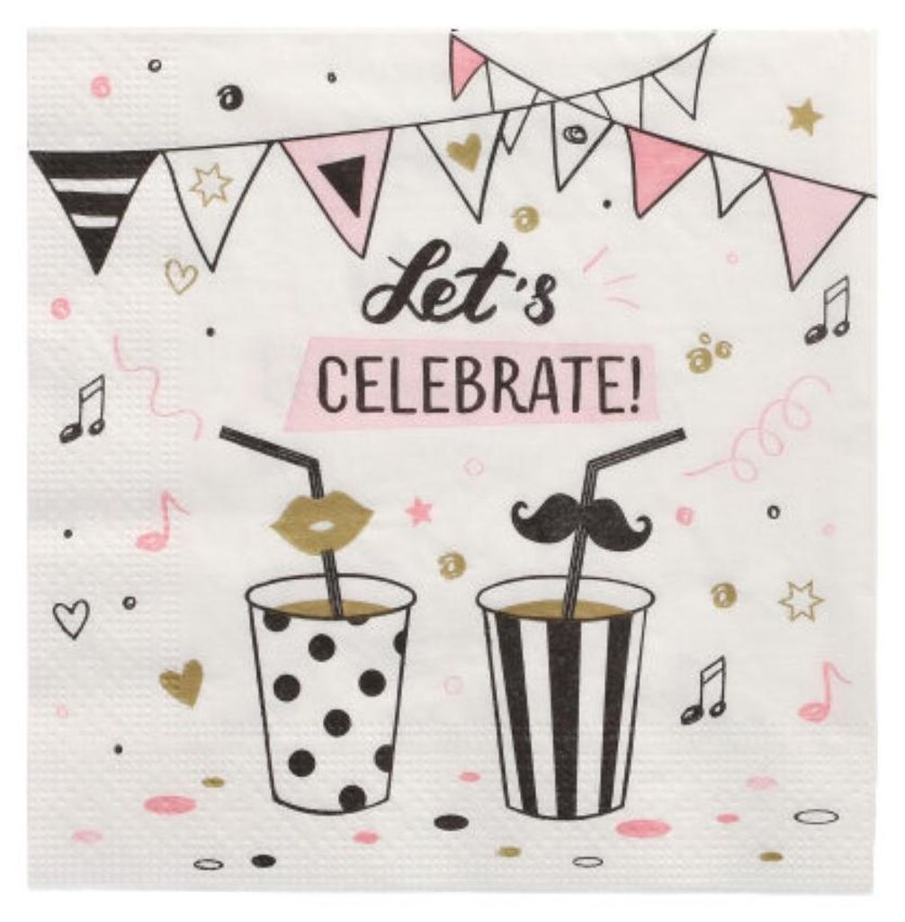 PAPSTAR Servietten 3-lagig, 33x33 cm, "Let's Celebrate" | Folie (20 Stück)